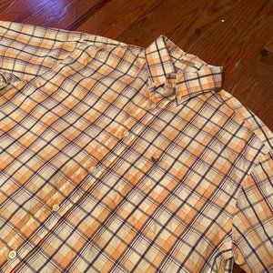 Southern Marsh Plaid Short Sleeve Button Down Shirt White Orange Purple Size L